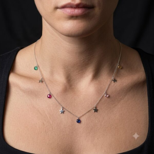 Twilora Multi Charm Swarovski Chain Necklace - 925 Sterling Silver Chain Pendants View 1