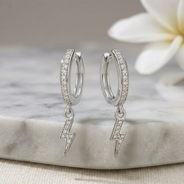 Twilora Electric Bolt Silver Charm Hoop Earrings - 925 Sterling Silver Earrings View 1