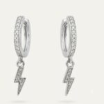 Twilora Electric Bolt Silver Charm Hoop Earrings - 925 Sterling Silver Earrings View 3