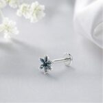 Twilora Blue Blossom Designer Nose Pin - 925 Sterling Silver Nose Pins View 1