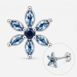 Twilora Blue Blossom Designer Nose Pin - 925 Sterling Silver Nose Pins View 3