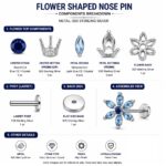 Twilora Blue Blossom Designer Nose Pin - 925 Sterling Silver Nose Pins View 4