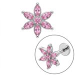 Twilora Pink Blossom Designer Nose Pin - 925 Sterling Silver Nose Pins View 3