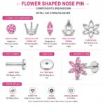 Twilora Pink Blossom Designer Nose Pin - 925 Sterling Silver Nose Pins View 4