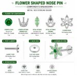 Twilora Green Blossom Designer Nose Pin - 925 Sterling Silver Nose Pins View 4