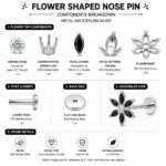 Twilora Black Blossom Designer Nose Pin - 925 Sterling Silver Nose Pins View 4