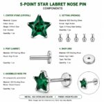 Twilora Silver Star Nose Pin- Green - 925 Sterling Silver Nose Pins View 5