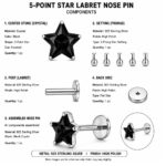 Twilora Silver Star Nose Pin- Black - 925 Sterling Silver Nose Pins View 5